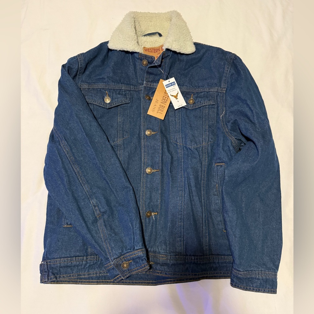 Western Bull Denim Jacket with Sherpa Collar Size Small NWT